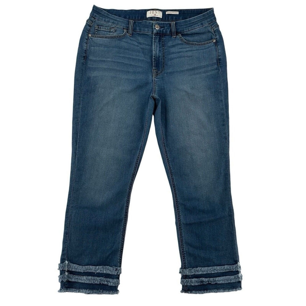 Jen7 by 7 For All Mankind Size 10 Cropped Straight Jeans Blue Fringe Hem Comfy